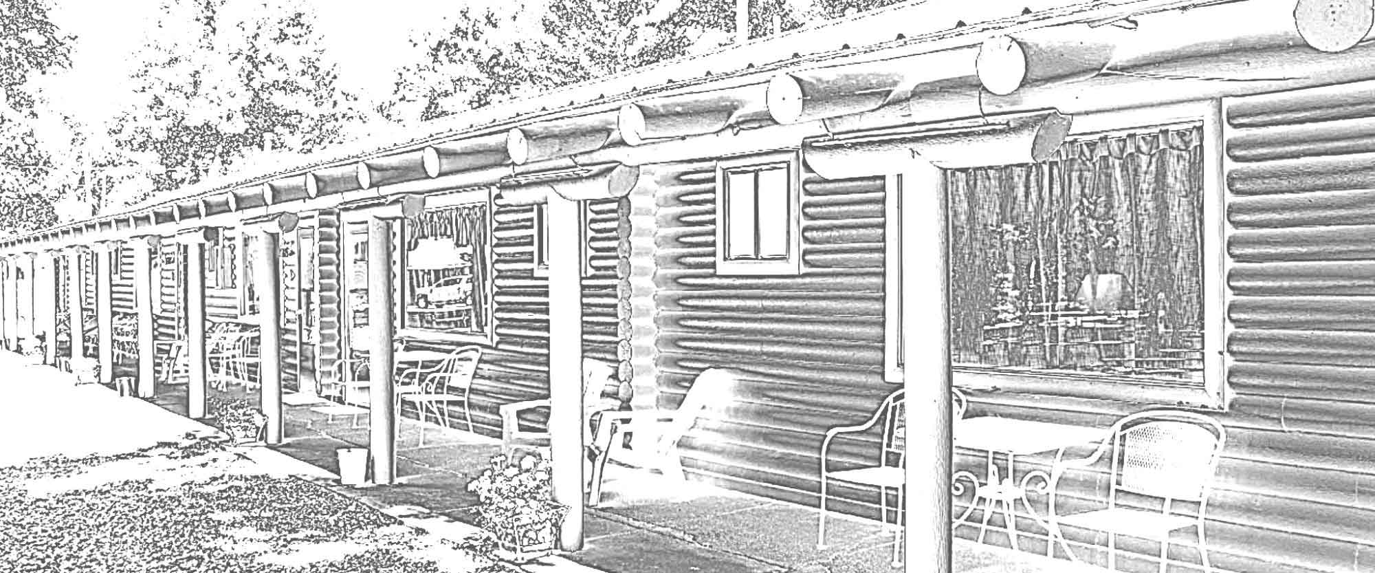 Pencil Sketch of Island Acres Resort Motel Loclog Building